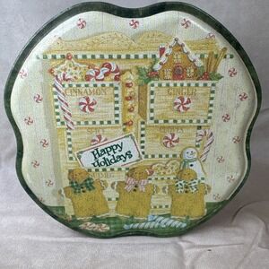 VTG Vicky Howard Christmas Cookie Tin Gingerbread Spice Happy Holidays 7x2.25"